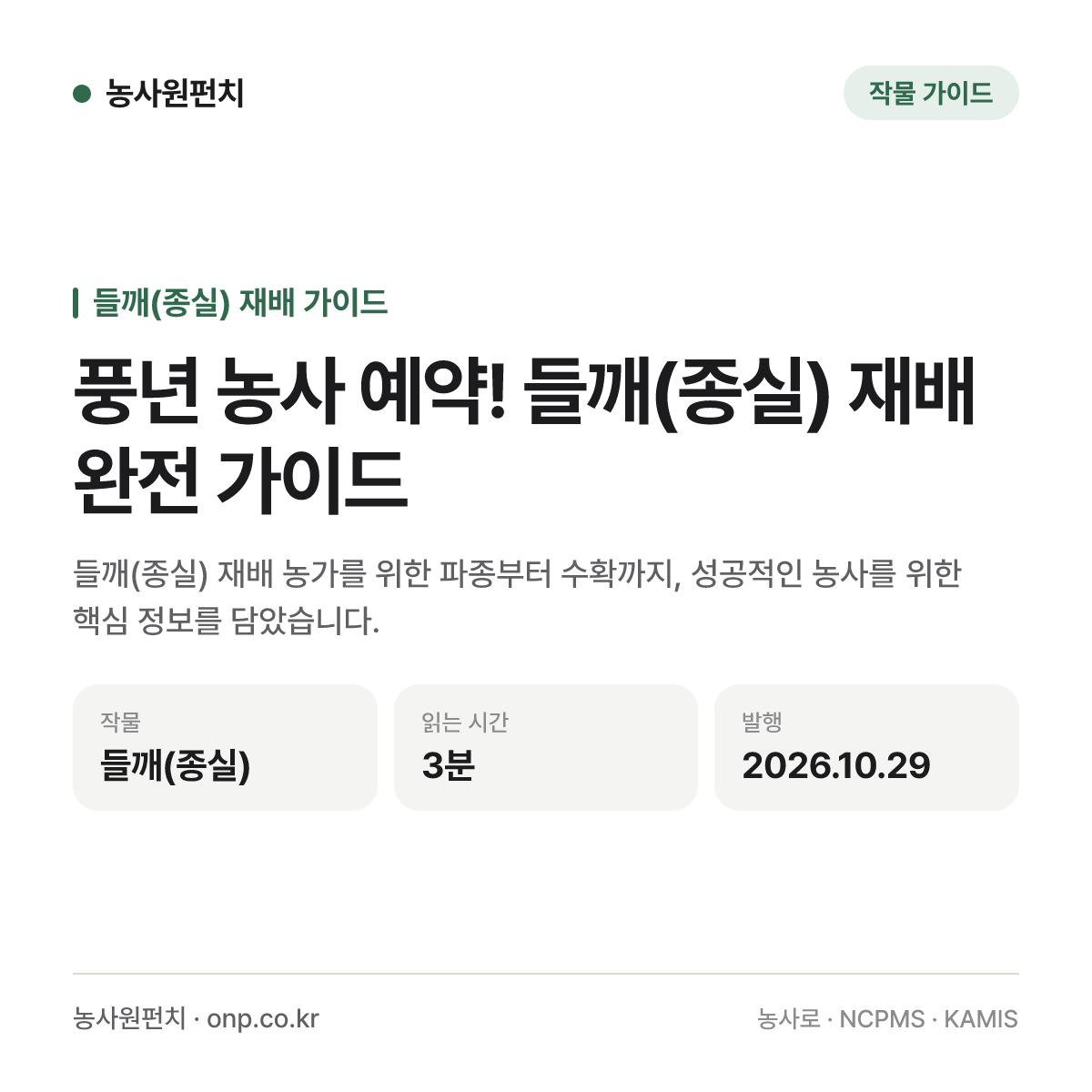 풍년 농사 예약! 들깨(종실) 재배 완전 가이드