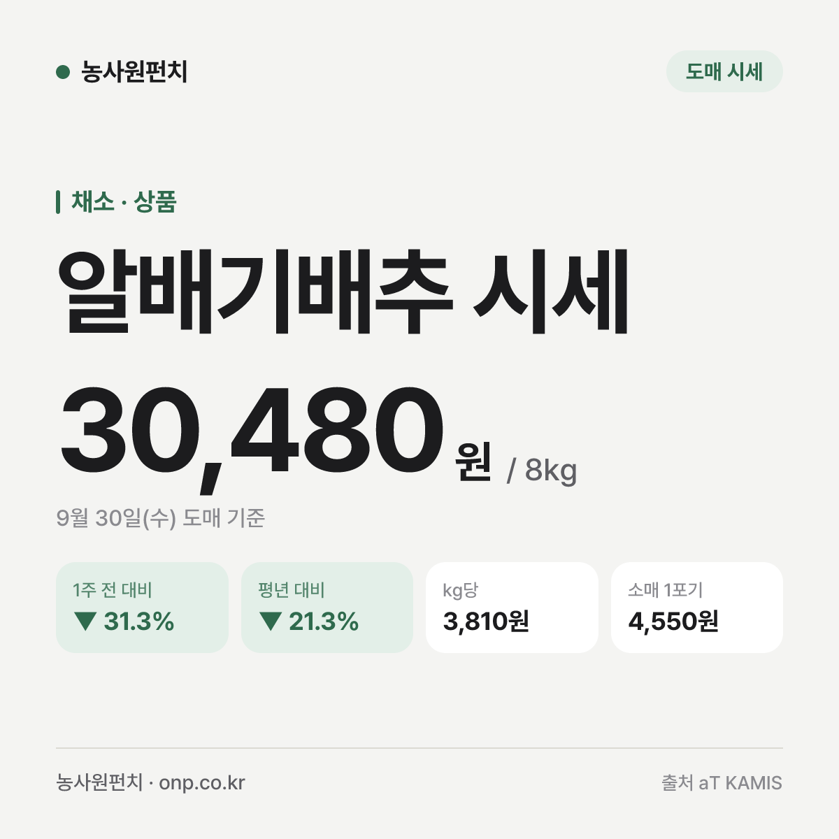 알배기배추 시세